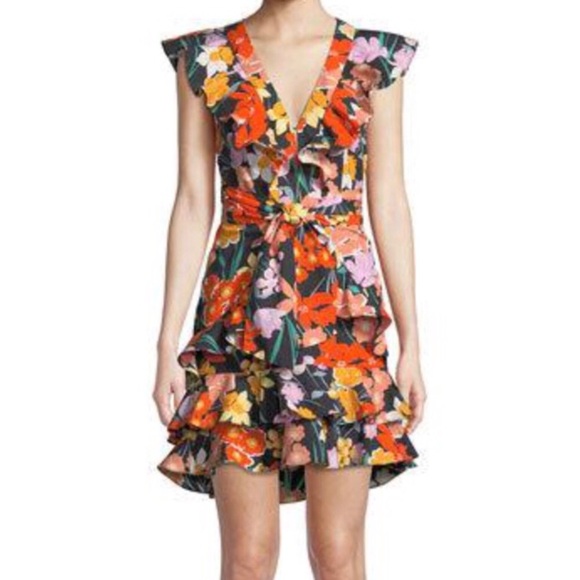 Saylor Ariah Floral Print Tiered Ruffle Tie Waist Mini Dress Size Small - Picture 1 of 12